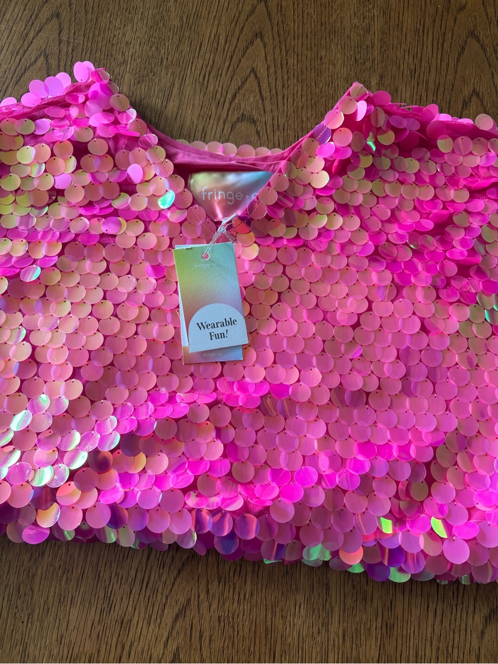 Fringe+Co Neon Pink Paillette V-Neck Dress SZ M NWT - Picture 9 of 9